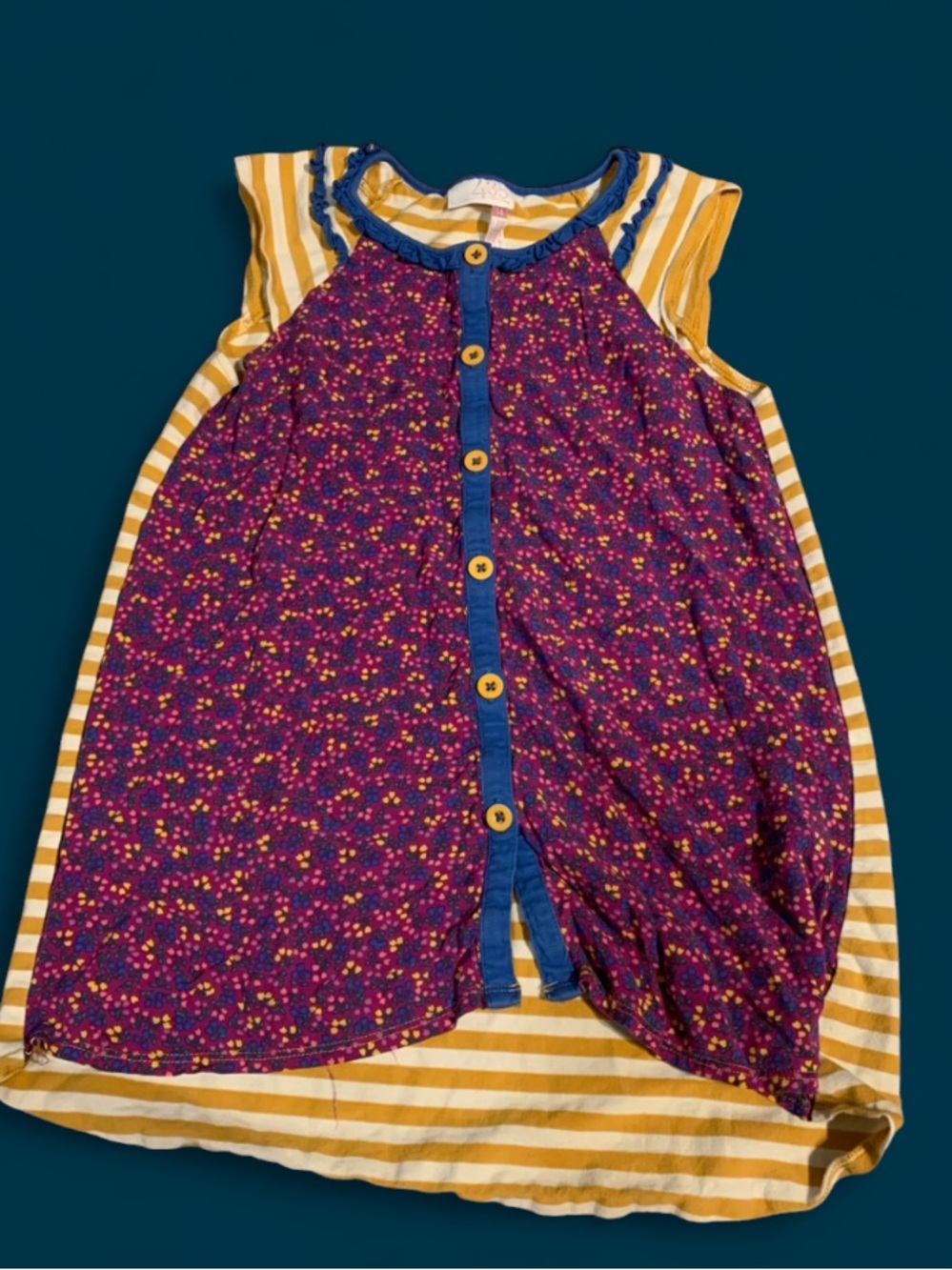 Kids Purple Floral & Yellow Stripe Sleeveless Top